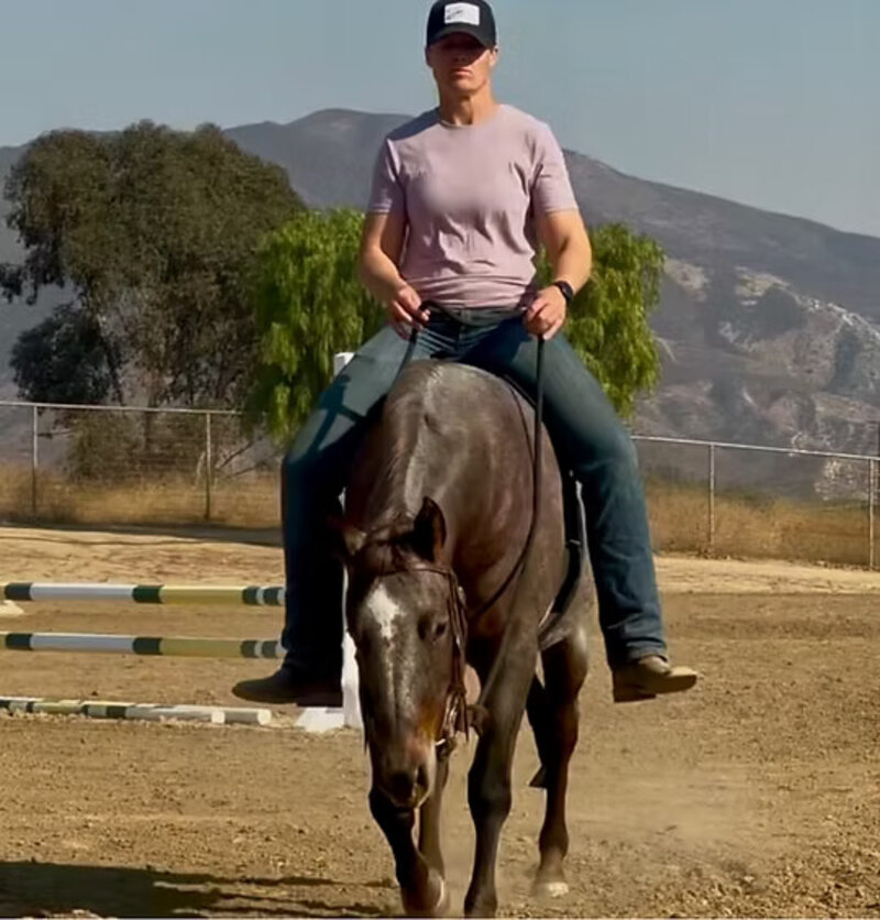 A participant riding during equine-assisted work